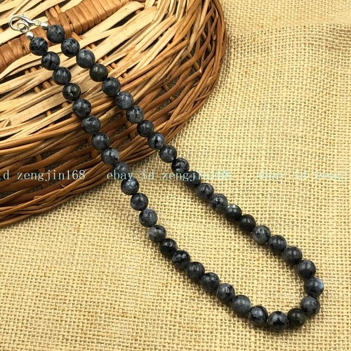 Labradorite Gemstone 8mm Round Beads Stretchable Elegant, Charm Necklace 18'' - Picture 4 of 12