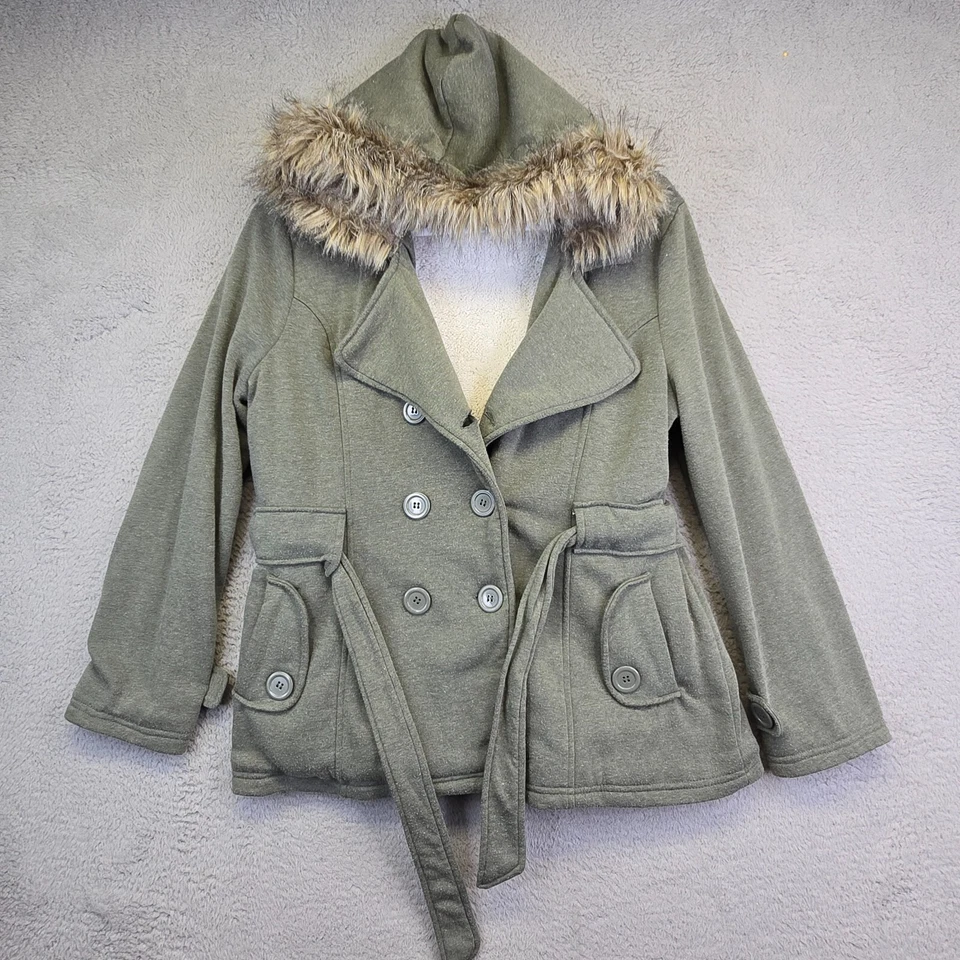 Chaqueta Rue21 Mujer XL Verde Tejido Chaquetón Imitación Piel Forrada Capucha Abrigo Acogedor Cálido Foto 2 de 4