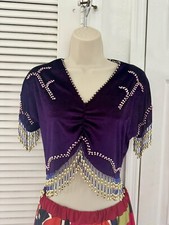 Belly Dance Top Purple Velvet Gold Beads Size XS S Bollywood Gypsy Choli Mint
