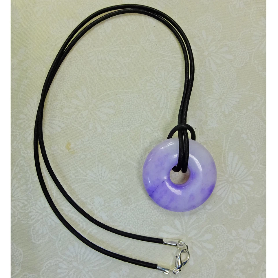 Collar de cordón de cuero rosquilla piedra mediano lavanda teñido cuarzo nieve 1 3/8" #9 Foto 3 de 3