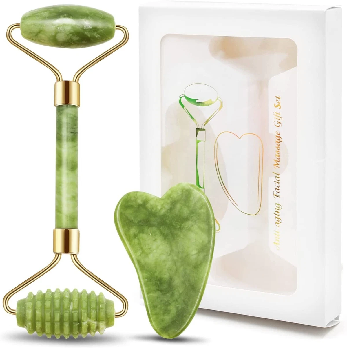 Facial Massage Kit Jade Roller and Gua Sha Scraper Set Anti Ageing Face  Massage