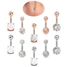 5PCS CZ Dangle Navel Belly Button Ring Stainless Steel Curved Barbell 14G 1Set