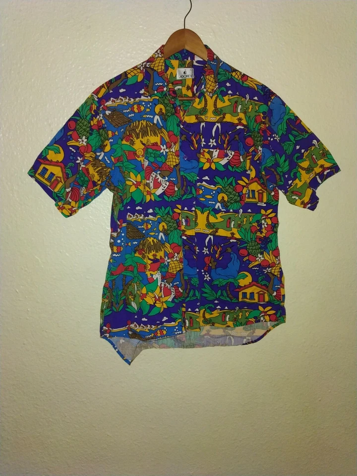 RARE Vintage Jockey Plantation Workers Hawaiian Shirt Large L Button Up Colorful - Image 2 of 4