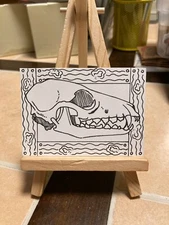 ACEO Original Mixed Media Painting Art Card ATC Skull Chelle #171