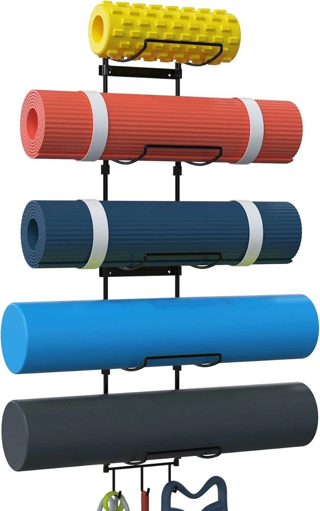 Yoga Mat Holder Wall Mount, Wall Rack Organizer, Storage Foam Roller and Block,