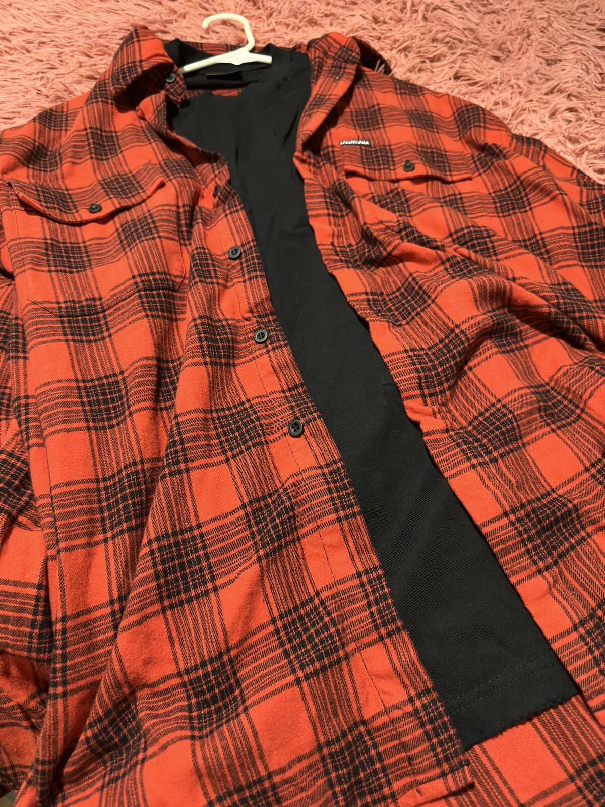 Balenciaga Double Layered Flannel Red Black Oversized Shirt XS