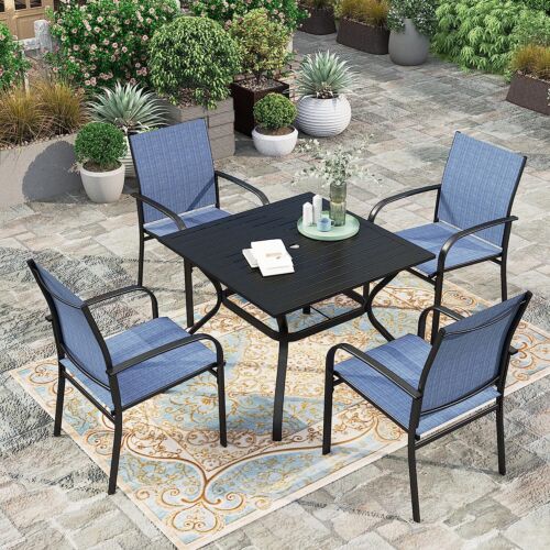 5 Piece Patio Furniture Set Outdoor Rectangle Metal Table Patio Dining Chair Set - Picture 2 of 19
