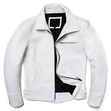 Men's Leather Jacket Biker Motorcycle Real Lambskin White Leather Jacket Coat