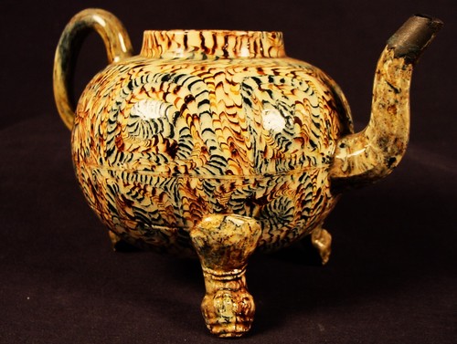 EXTREMELY RARE 1750 AGATE TEA POT MOCHA WARE CREAMWARE MOCHAWARE STAFFORDSHIRE - Picture 3 of 15