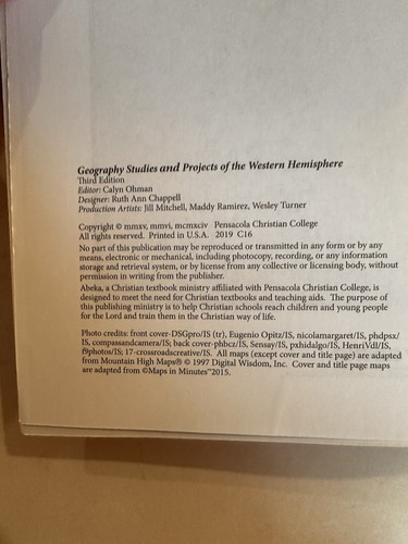 Abeka Geography Studies & Projects Of The Western Hemisphere Third Edition - Picture 2 of 3