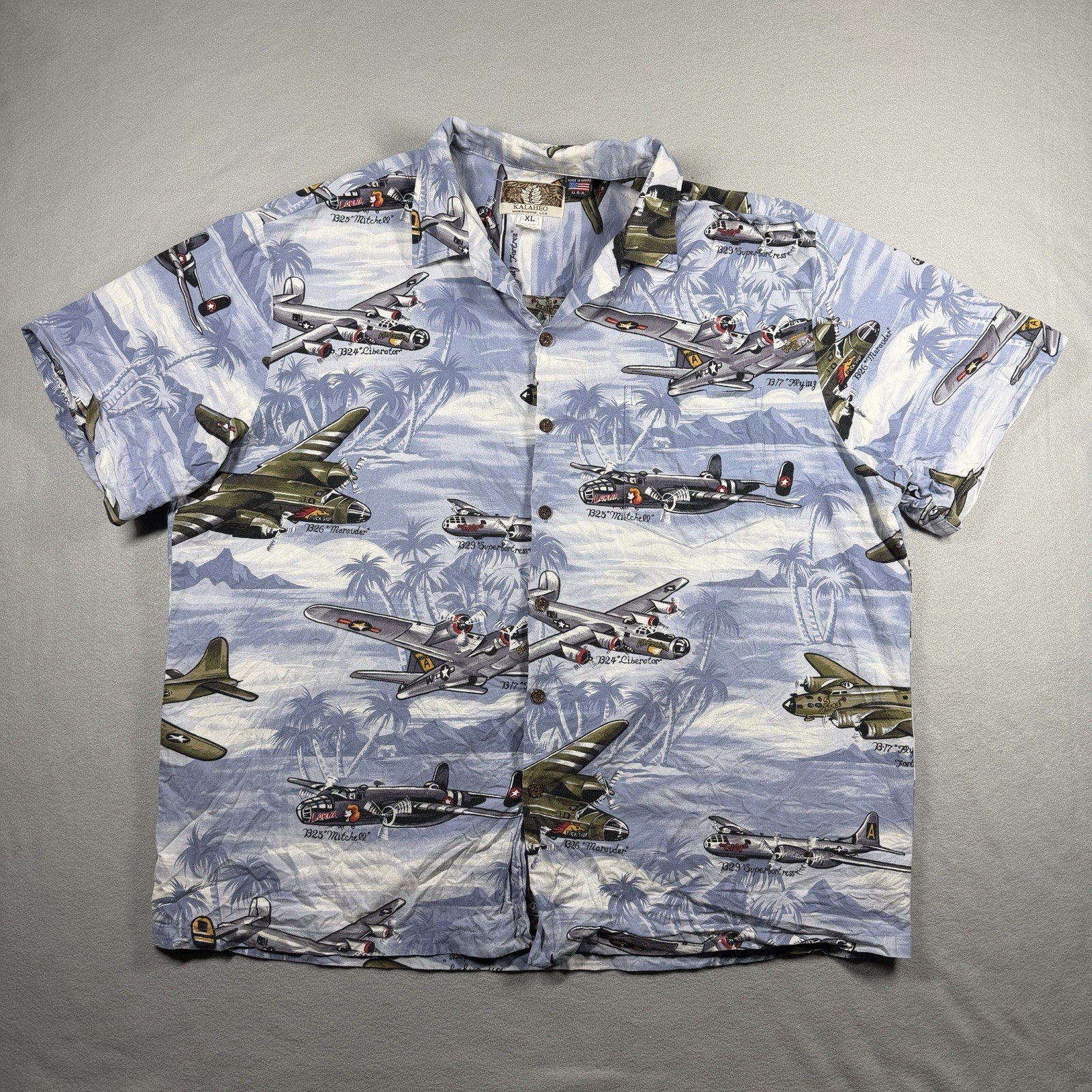 Vintage Kalaheo Hawaiian Shirt Mens XL Military WW2 Bomber Planes USA Made