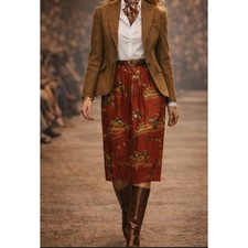 Vintage 80s Ralph Lauren Blue Label Equestrian Print Skirt 8