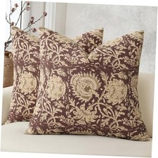 Vintage Floral Print Throw Pillow Covers 18x18 18" x 18" Pack of 2 Oxblood