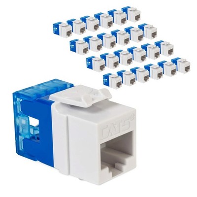 CAT5e Keystone Jack with Slim Profile 180 Degree Punch Pack of 25, White