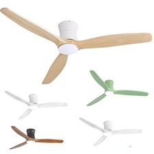 52 Inch Wood Flush Mount Ceiling Fan with Integrated LED Light Remote Control