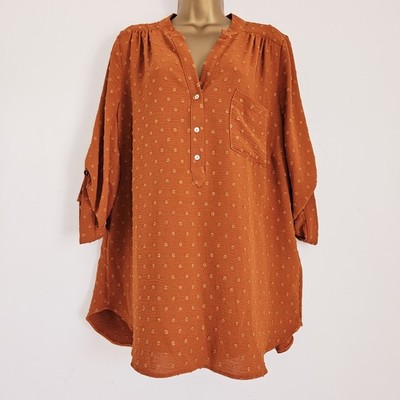 NEW Ex Evans Size 20 Rusty Orange Spotted Textured Polka Dot Blouse Top