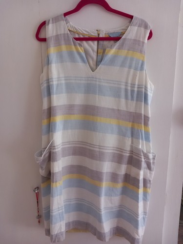 Ladies lined white, grey, yellow linen & cotton mix dress from Joules size 16