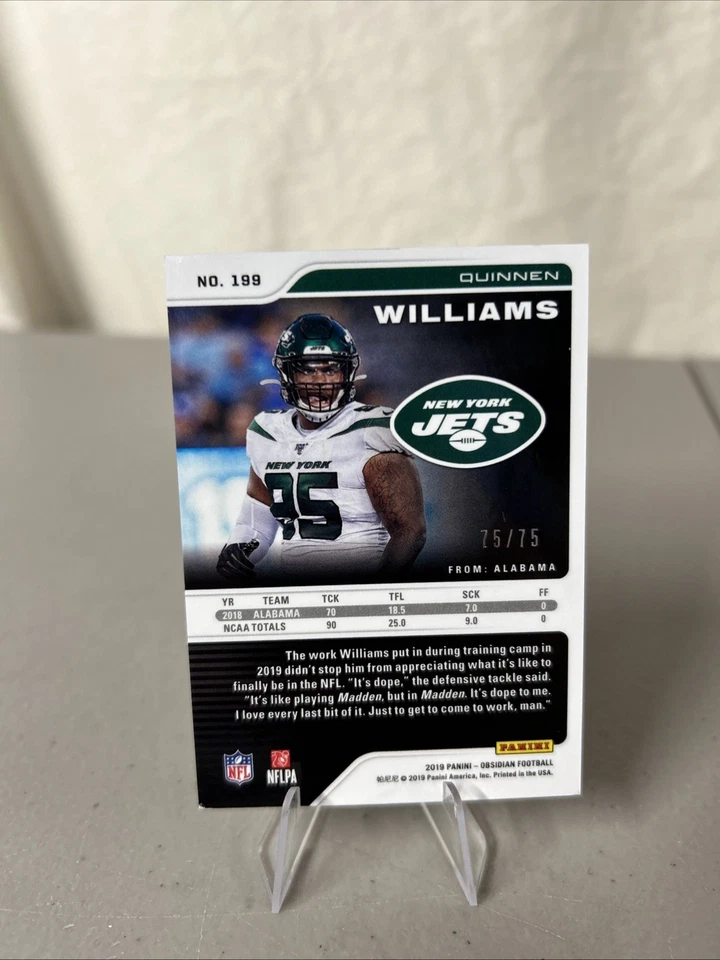 2019 Panini Obsidian Rookie Quinnen Williams 199 Electric Etch Purple /75 READ - Image 2 of 4