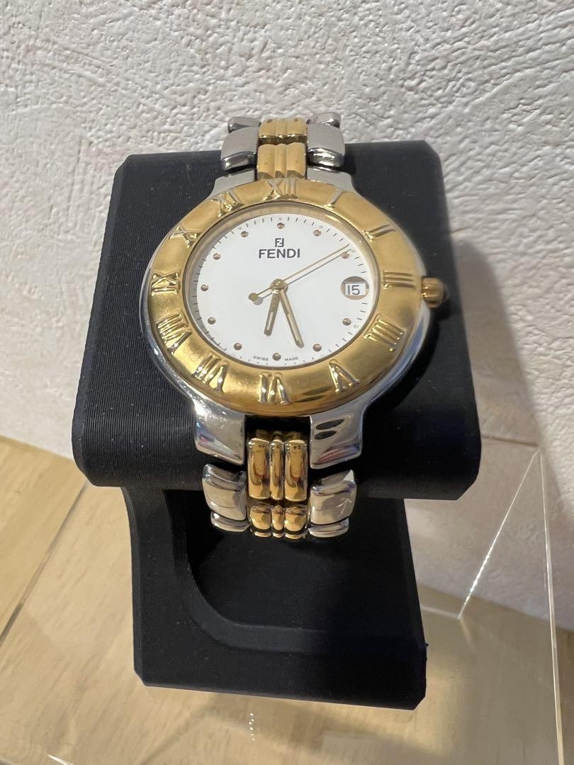 FENDI 900G Gold Silver Quartz Watch Men Date Stainless Steel