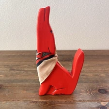 Red Coyote Figurine Statue in Ceramic Signed “James” Navajo Native American