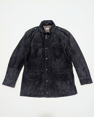 BRUNELLO CUCINELLI Suede Leather Field Jacket Lederjacke Navy Blue Size XL M65