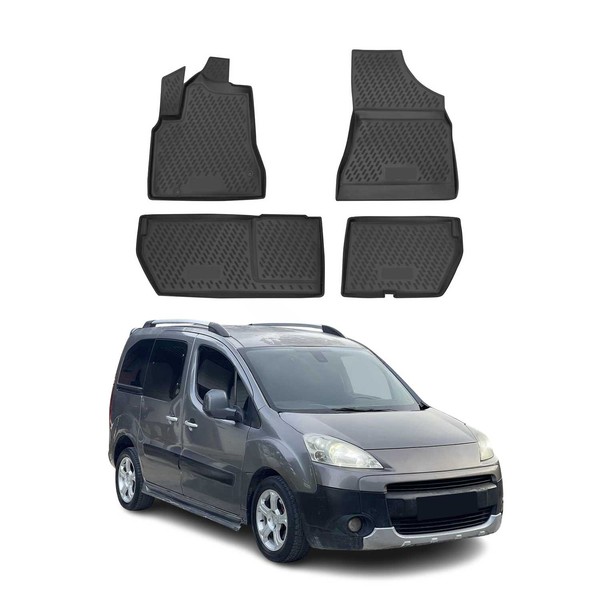 Omac Gummimatten FußMatten FüR Peugeot Partner 2008-2018 TPE Matten Schwarz 4X-image