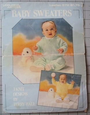 Vintage Baby Sweater 3 Knit Designs Knitting Booklet Leisure Arts #572