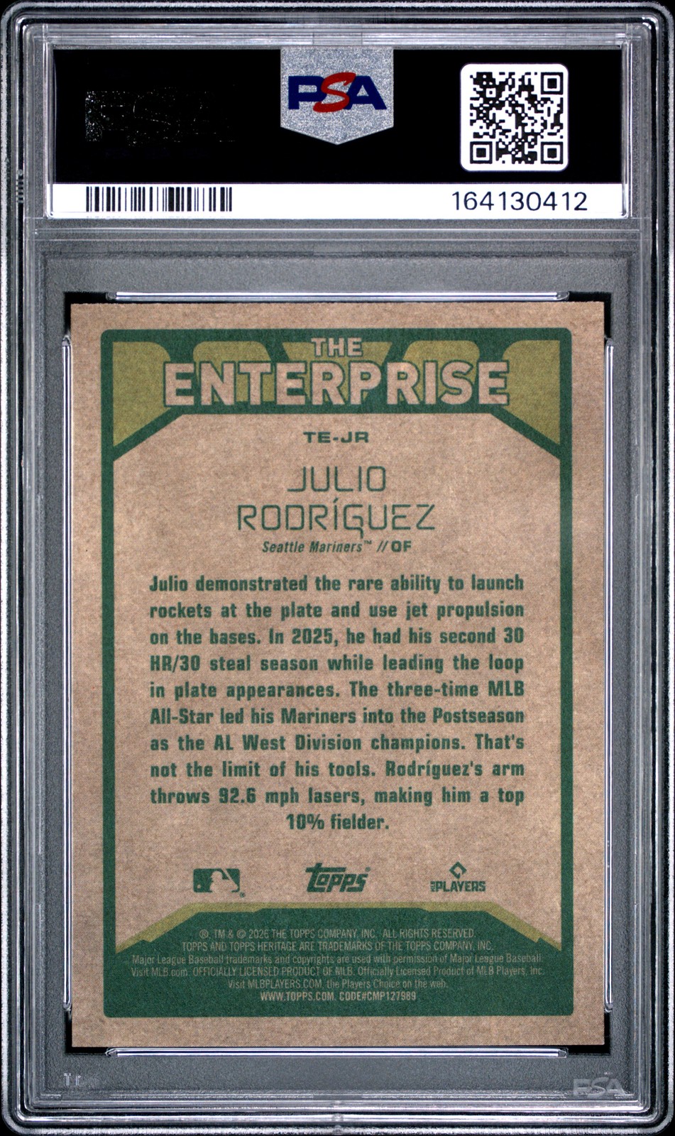 2026 TOPPS HERITAGE THE ENTERPRISE #JR JULIO RODRIGUEZ PSA 9 view 2
