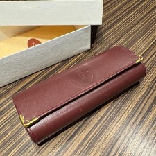 CARTIER must de Cartier Eyeglass Case Leather w/Original Box Vintage
