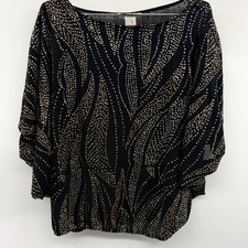Vintage Glances Black Sequins Metallic Dolman Blouson Sheer Top Size 10 Retro