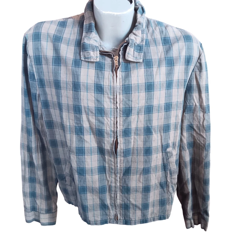 Chaqueta Campus Grande Vintage Años 50 Recortada a Cuadros Talla 42 Algodón Cremallera Mod Foto 3 de 4