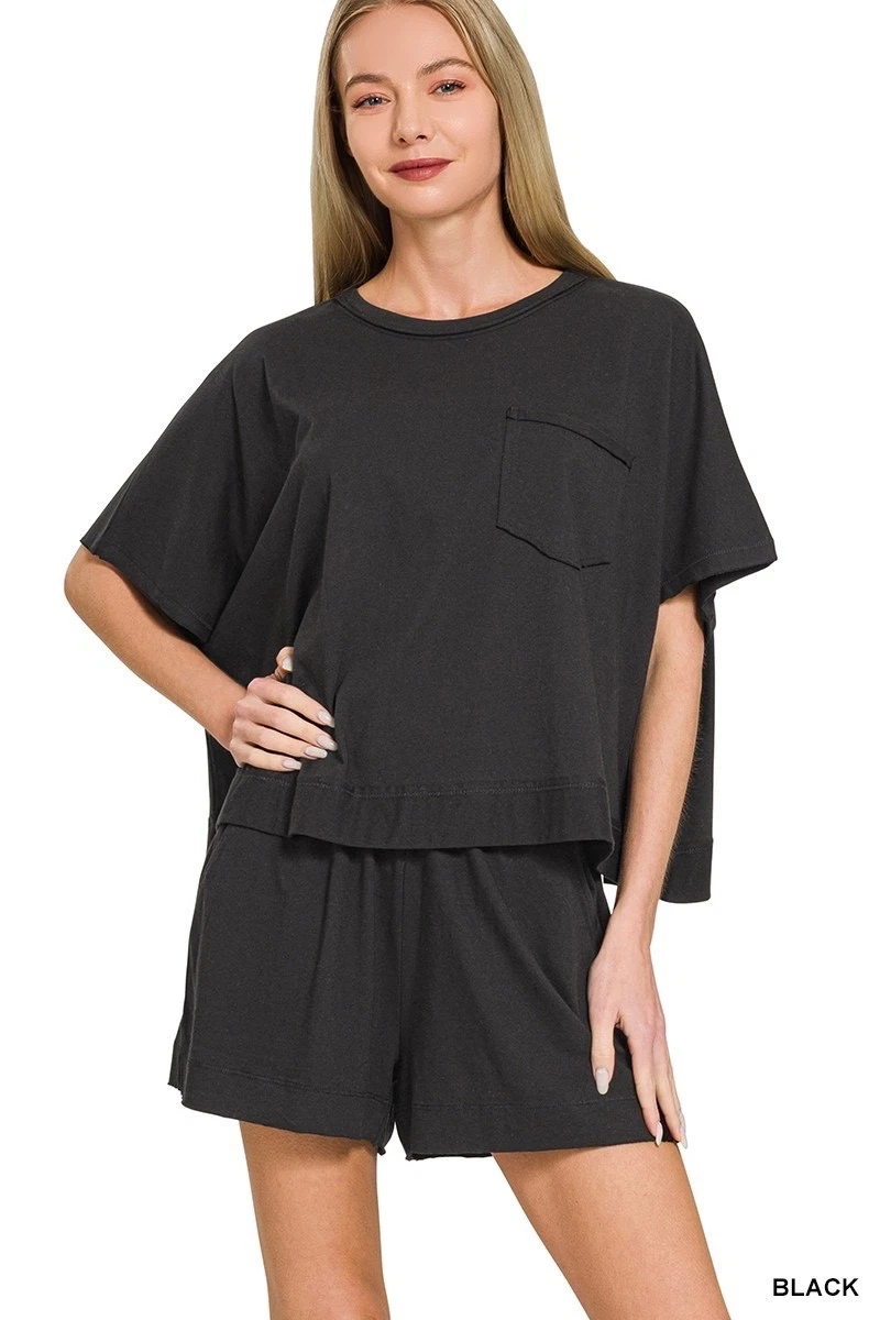 Acid Washed Oversized Top & Shorts Set - Black - S
Opens in a new window or tab