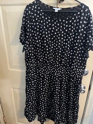 Craft & Barrow Flare Dress Black W/ Floral Short Sleeve Size 2x