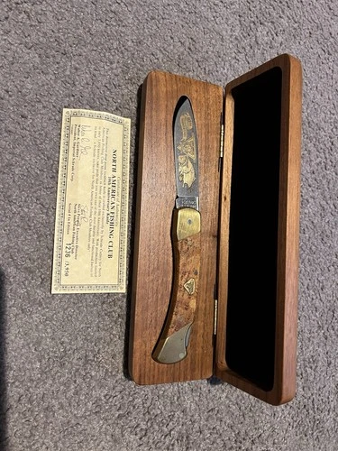 Schrade 10th Anniversary North American Fishing Club Knife In Wood Case .