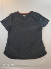 Women's Dickies Black Scrubs Shirt Large Style  3K730 91 Polyester 8 Spandex