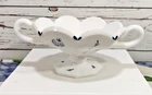 Vintage MCM LE Smith Delft Blue Onion Painted Milk Glass Footed Candle Holder