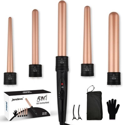 Lockenstab Set 5 in 1 Keramik Lockenstab mit Aufsätzen Roségold Haarstyling Kit