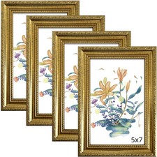 BESCRCL 5x7 Picture Frame Gold with Real Glass, Ornate Vintage 5 x 7 Photo Fr...