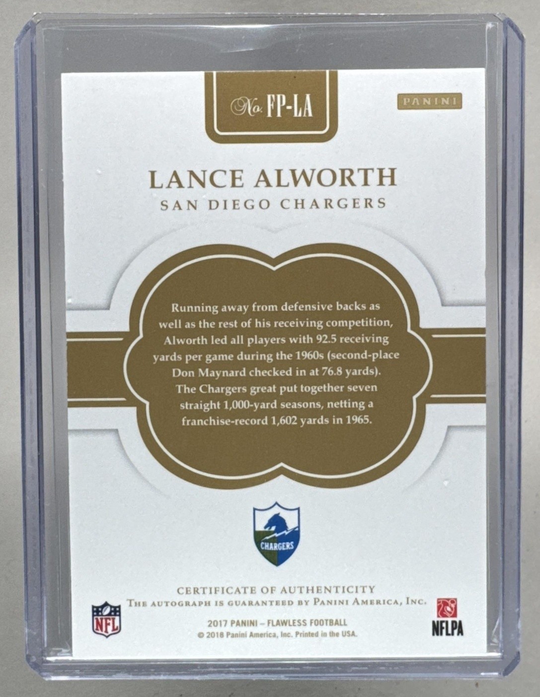 Lance Alworth 2017 Panini Flawless #FP-LA Penmanship Auto /10 view 2