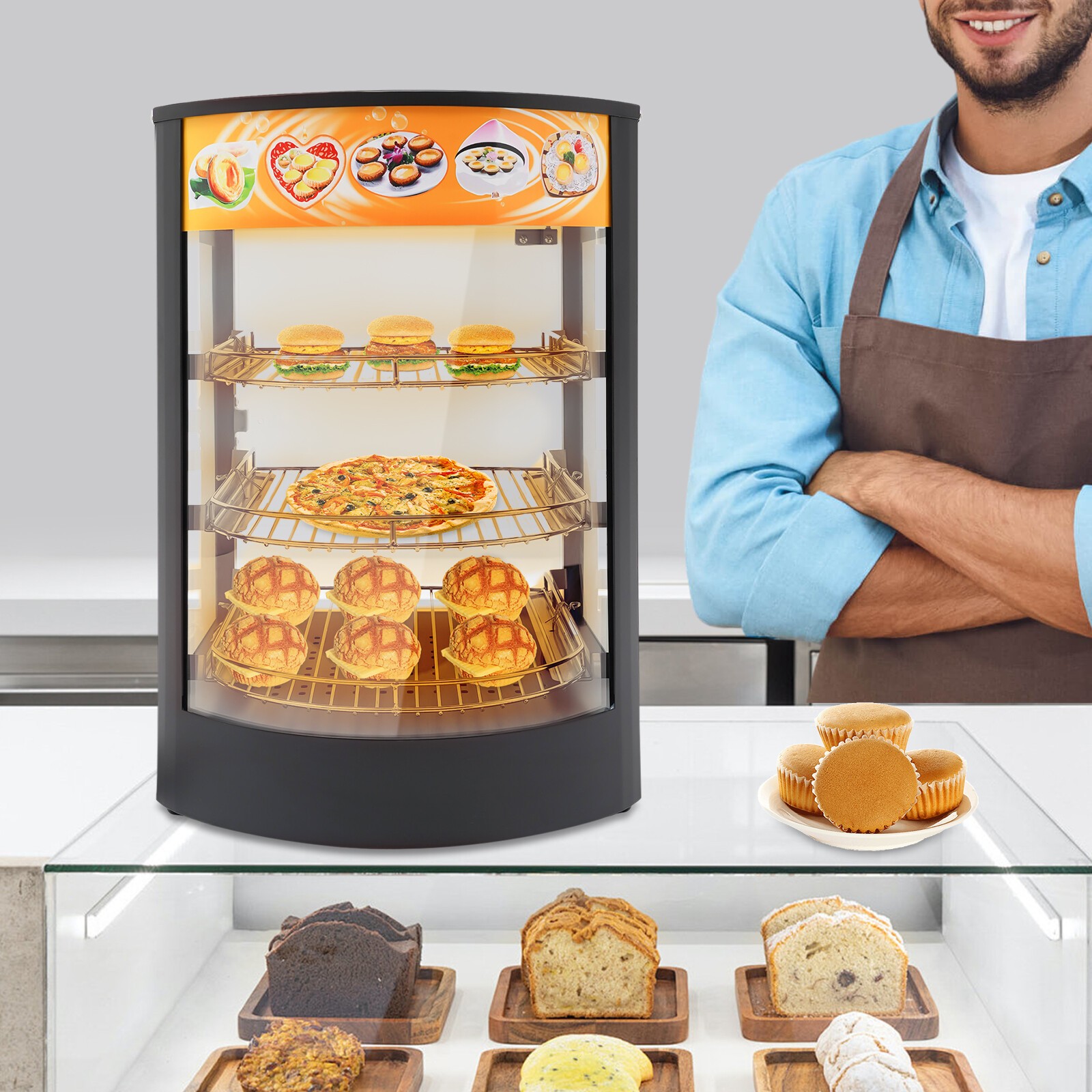 Electric 3 Tiers Commercial Heat Food Pizza Warmer Display Case Service Cabinet