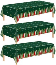 3 Pcs Christmas Tablecloth - Xmas Tree Plastic Table Cloth, 54 x 108 Inch Gre...