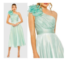 MAC DUGGAL Rosette One Shoulder Tea Length dress sz 0