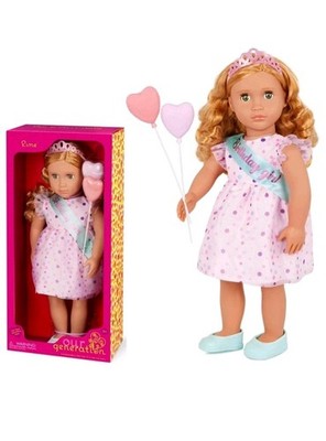 Our Generation Esme Geburtstagspuppe 18 Zoll Puppe mit rosa gepunktetem Kleid & Ballon
