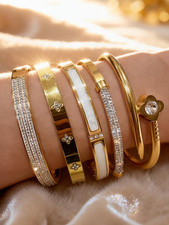 5PCS Luxury 18K Gold Plated Bracelet Set for Women  304 Stainless Steel CZ Stac