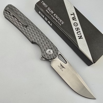TwoSun TS328 Folding Knife M390 Gray Milled Titanium Liner Lock Night Morning