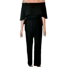 Trevo Ch Jumpsuit Romper Mono Sz S Belt Boat neck Black Short Sleeve Used 