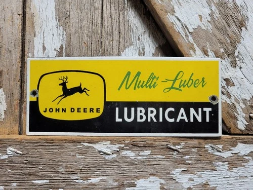 VINTAGE JOHN DEERE PORCELAIN SIGN OLD FARM TRACTOR EQUIPMENT LUBRICANTS RANCH