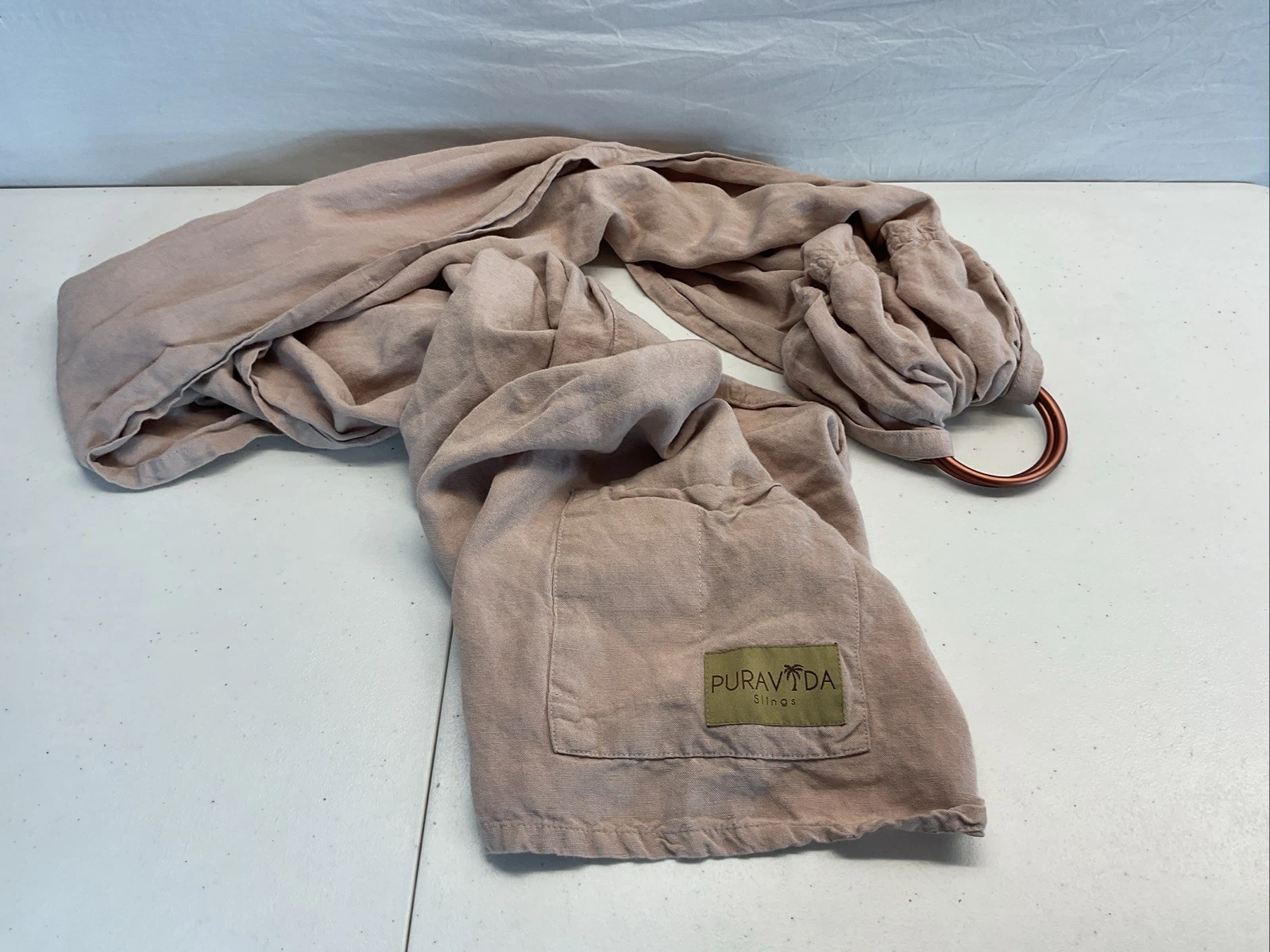 Pura Vida Baby Sling Wrap Carrier bamboo linen tan with 2 rings