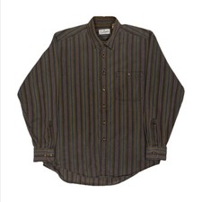 Vtg Sears and Roebuck khaki green blue striped flannel button up shirt men large