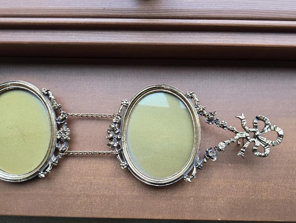 Marco de fotos antiguo triple 3 oro metal floral estilo victoriano cadena Foto 3 de 4